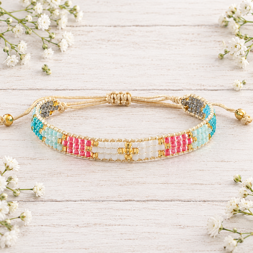 Pulsera Cruz Tejida Pastel