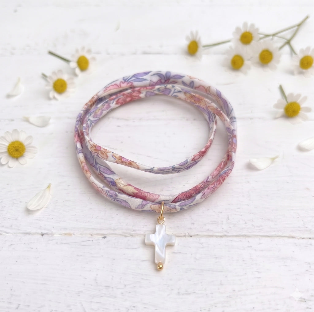 Collar Liberty Rosado y Morado Cruz Nacar